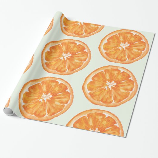 Waterverf oranje Slice Pattern Wrapping Paper Cadeaupapier (Uitgerold)
