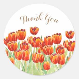 waterverf oranje tulpen klassieke ronde sticker