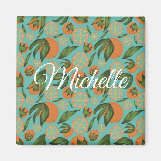 Waterverf Oranje Turquoise Botanisch Gepersonalise Magneet (Voorkant)