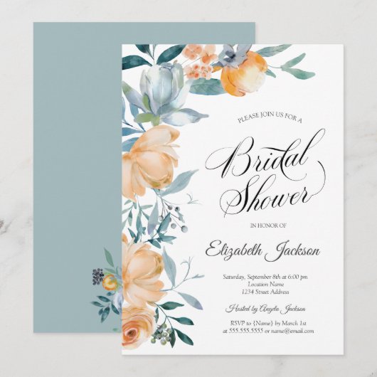 Waterverf Oranje Vrijgezellenfeest bloemen Kaart (Voorkant / Achterkant)