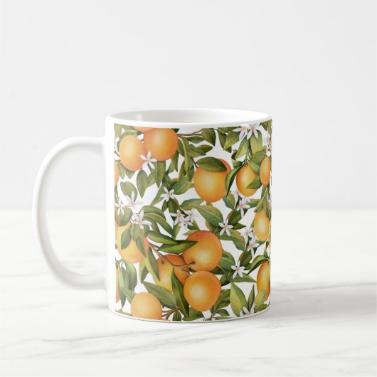 Waterverf Oranje vruchten en Oranje bloesem Koffiemok (Links)