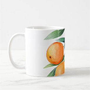 Waterverf Oranje vruchten: takken geïsoleerd. Koffiemok