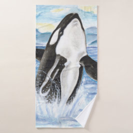 Waterverf Orca Whale Baching Bad Handdoek