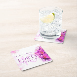 Waterverf Orchidee Flower 40th Birthday aangepaste Vierkante Kartonnen Onderzetter