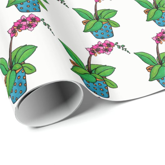 Waterverf orchidee Plant in mooie pot Cadeaupapier (Rol Hoek)