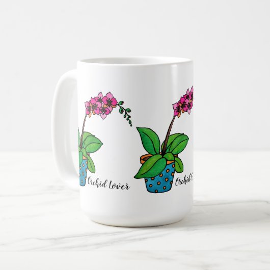 Waterverf orchidee Plant in mooie pot Koffiemok (Voorkant links)