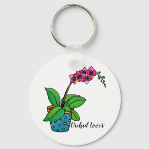 Waterverf orchidee Plant in mooie pot Sleutelhanger