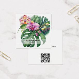 Waterverf Orchideeën & Monstera Leaf Visitekaartje