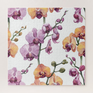 Waterverf orchideeënbloemen, naadloos patroon. legpuzzel