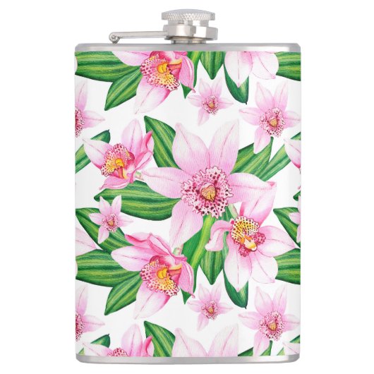 Waterverf Orchids Design 12 Heupfles (Voorkant)
