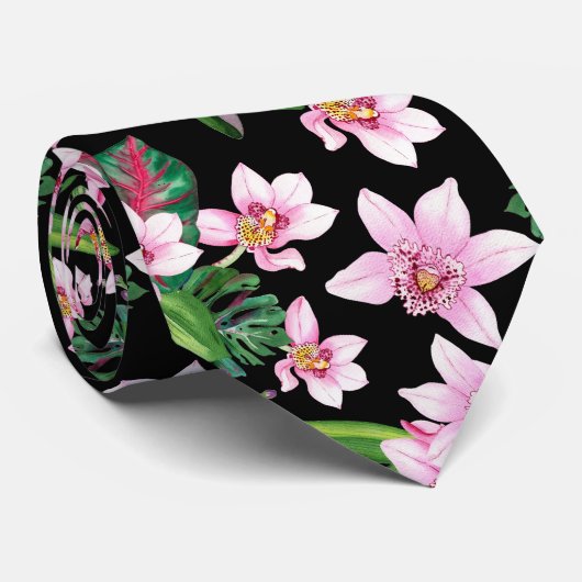 Waterverf Orchids Design 27 Stropdas (Opgerold)