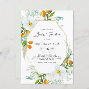Waterverf Orchids & Kumquats Gold Bridal Luncheon Kaart