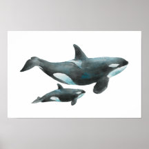 Waterverf Orka Moeder en Baby Poster