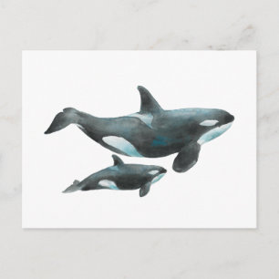 Waterverf Orka Moeder en Baby Poster Briefkaart