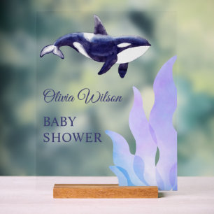 Waterverf Orka Walvis Baby Shower Acryl Bord