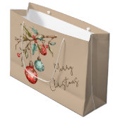Waterverf Ornamenten Beige Kerstscript Groot Cadeauzakje (Voorkant Gekanteld)
