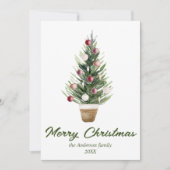 Waterverf Ornamenten Boom Foto Vrolijk Kerstfeest Feestdagenkaart (Voorkant)