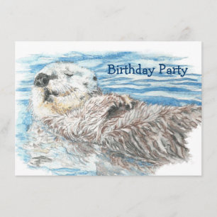 Waterverf Otter Animal BIRTHDAY Fun party Invite Kaart