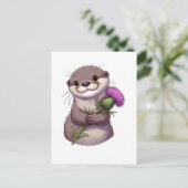 Waterverf Otter en distel Briefkaart (Staand voorkant)