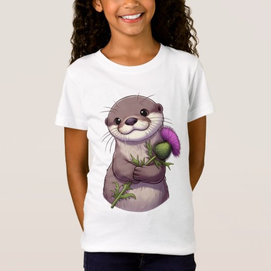 Waterverf Otter en distel T-shirt (Voorkant)