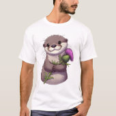 Waterverf Otter en distel T-shirt (Voorkant)