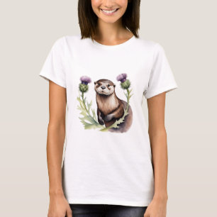 Waterverf otter en distels t-shirt