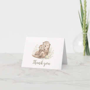 Waterverf Otterfamilie Botanische Baby Shower Bedankkaart