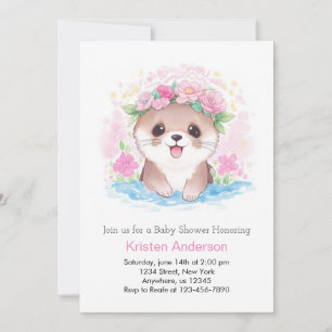 Waterverf Otter's Charm Girl Baby shower Kaart