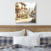 Waterverf oud Europees dorpje met rustiek uitzicht Canvas Afdruk (Insitu (Slaapkamer))