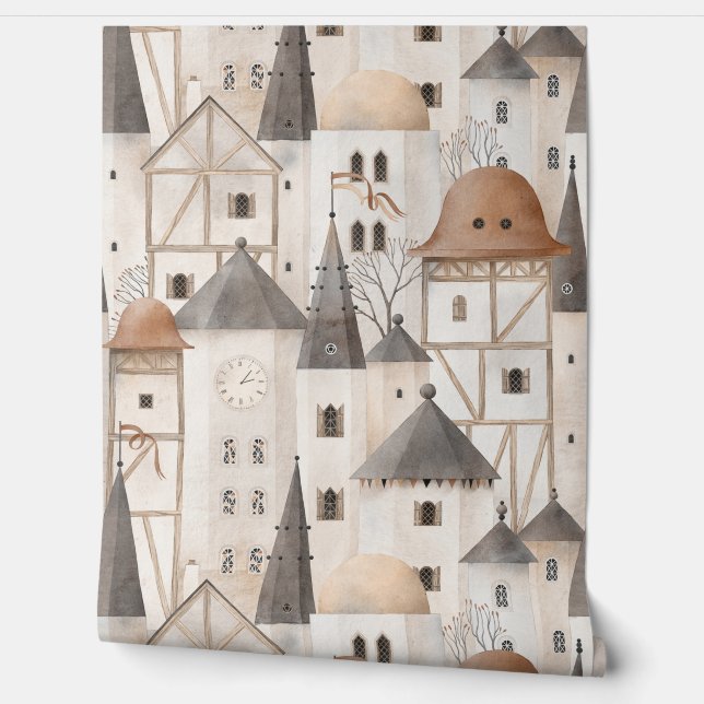 Waterverf Oud Sprookjeskasteel Kindergroothheidfan Behang (Afrollen)