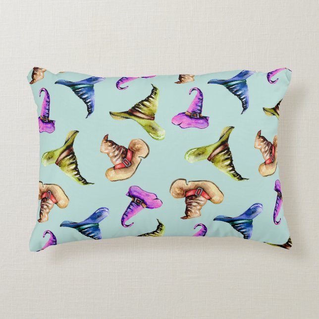 Waterverf oude petten: blauwe achtergrond. accent kussen (Voorkant)