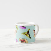 Waterverf oude petten: blauwe achtergrond. espresso kop (Voorkant rechts)