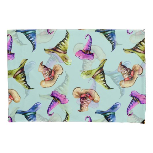 Waterverf oude petten: blauwe achtergrond. kussensloop (Voorkant)