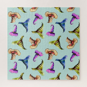 Waterverf oude petten: blauwe achtergrond. legpuzzel