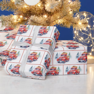 Waterverf oude rode truck in sneeuw cadeaupapier