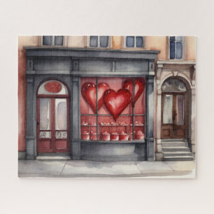 Waterverf oude stad Valentijnsdag winkel Legpuzzel
