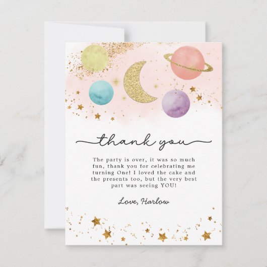 Waterverf Outer Space Two the Moon Dank je kaart (Voorkant)