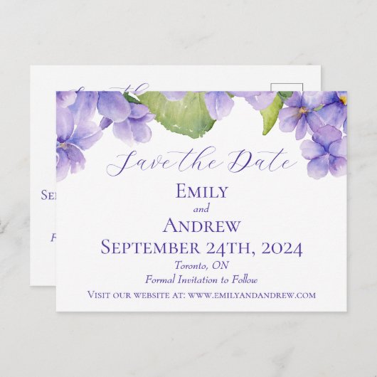 Waterverf overtreden Datum huwelijk opslaan Uitnodiging Briefkaart (Voorkant / Achterkant)