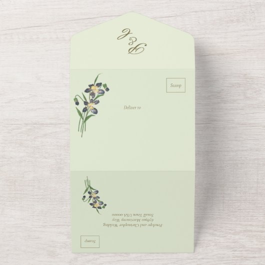 Waterverf Overtredingen Sage Green Wedding All In One Uitnodiging (Buitenkant)