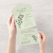  Waterverf Overtredingen Sage Green Wedding All In One Uitnodiging (Afscheurbaar)