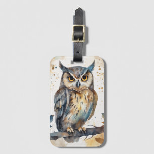Waterverf Owl Bagagelabel