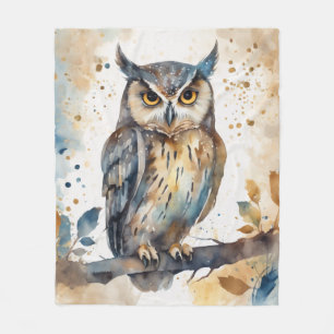 Waterverf Owl Fleece Deken