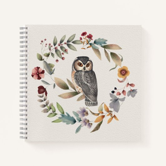 Waterverf Owl Floral Wreath Notitieboek (Voorkant)