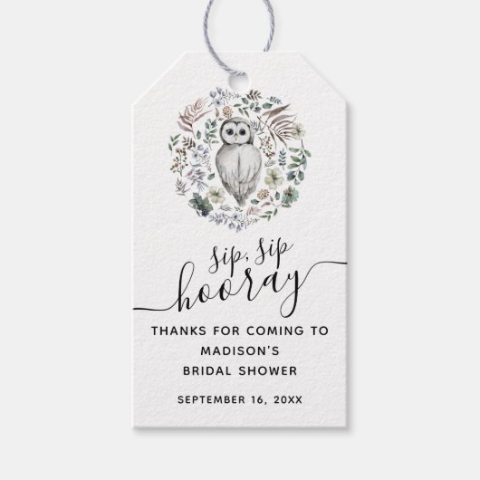 Waterverf Owl Greenery Vrijgezellenfeest Cadeaulabel (Voorkant)