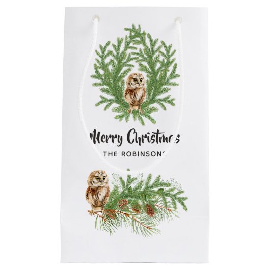 Waterverf Owl Kerstmis Klein Cadeauzakje (Voorkant)