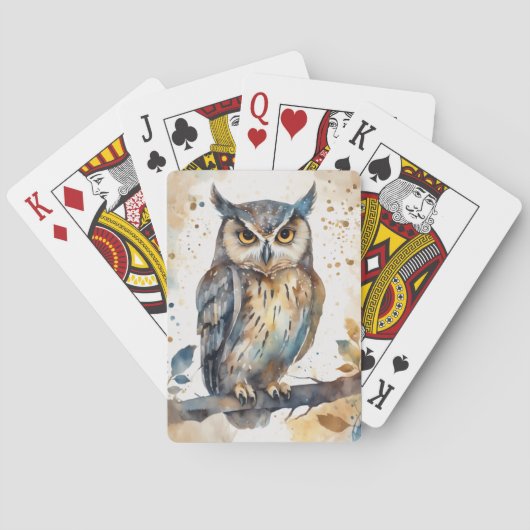 Waterverf Owl Pokerkaarten (Achterkant)