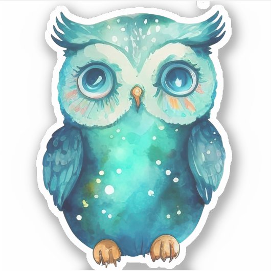 Waterverf Owl Sticker (Voorkant)