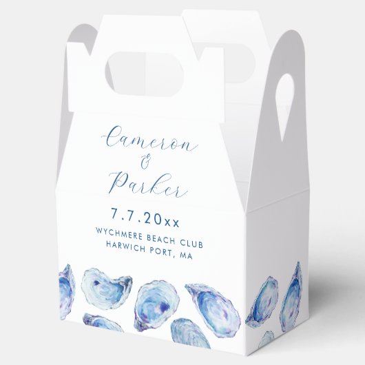 Waterverf Oyster Shell Blauw en Wit Huwelijk Bedankdoosjes (Geopend)