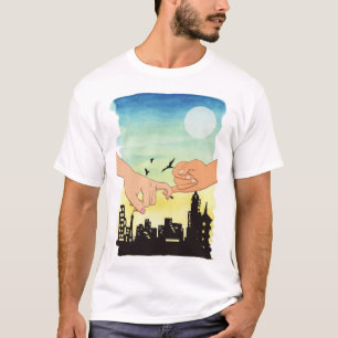 Waterverf paar beloven cityscape uitzicht, pink t-shirt