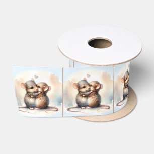 Waterverf paar muizen knuffelen lint